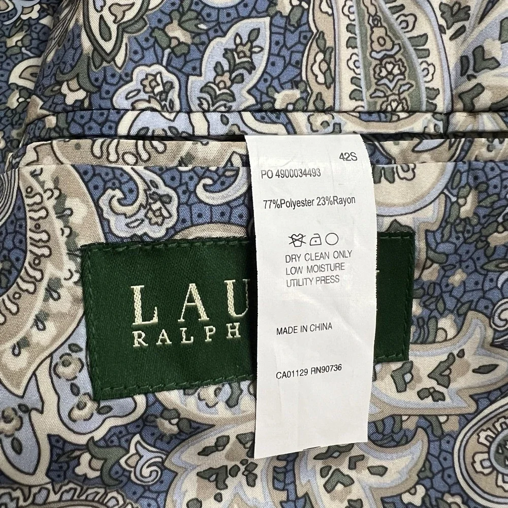 Lauren Ralph Lauren LRL Tan Beige Paisley Lined Blazer Sport Coat Jacket Men 42S